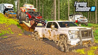 LIFTED TRUCKS GO MUDDING DEEP MUD TRAIL  FARMING SIMULATOR 22 [upl. by Enifesoj]