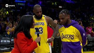 LeBron amp Bronny James conduct their first postgame interview together 🫶  NBA on ESPN [upl. by Ardnazxela]