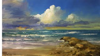 Distant Storm Painting a Seascape with Acrylics [upl. by Noled]