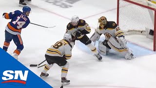 Travis Zajac Cleans Up A Mess In Front Of Tuukka Rask For Islanders Goal [upl. by Chrystal717]