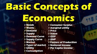 Basic Concepts of Economics  Needs Wants Demand Supply Market Utility Price Value GDP GNP [upl. by Llehcim186]