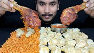 EATING MOMOS WITH SPICY ACHAR CHICKEN FRIED SPICY NOODLES EATING FOOD EATING VIDEO ASMR EATING [upl. by Scevour241]