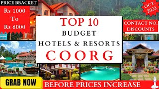 TOP 10 Budget Homestays And Resorts In COORG  Rs 1000 To 5000  Best Hotels In Madikeri  Kodagu [upl. by Ettennan]