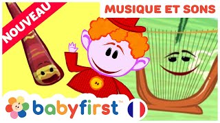 Les Notekins  apprendre les instruments de musique  Harpe  Didgeridoo  Violon   BabyFirst TV [upl. by Novanod]