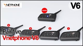 VNETPHONE V6  Pair five V6  motorcycle helmets bluetooth intercom [upl. by Yemane]