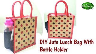 DIY Jute Lunch Bag With Water Bottle HolderJute Lunch Bag CuttingampStitching Making At Home jutebag [upl. by Nahshon]