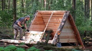 100 Hours of Building a Cozy Tiny Bushcraft Cabin in the Middle of Nowhere from Start to Finish [upl. by Aydin452]