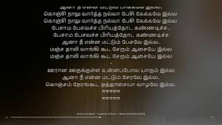 Ooraana Oorukkulla  Manam Kothi Paravai  D Imman  synchronized Tamil lyrics song [upl. by Harday470]