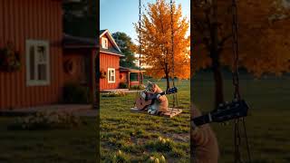 quotRockstar kitty 🎸🐾 Watch this cool cat strum the guitar while chilling on a swingquotviralvideo [upl. by Ynohtn]