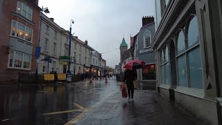 Light rain walk around Abergavenny town center [upl. by Ruyam954]