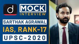 Sarthak Agrawal Rank  17 IAS  UPSC 2020  Mock Interview I Drishti IAS English [upl. by Bravin]