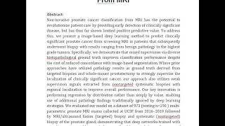 Mixed Supervision of Histopathology Improves Prostate Cancer Classification From MRI [upl. by Press]