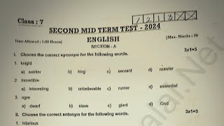 7th std english second mid term test question paper 20242025 [upl. by Zelle]