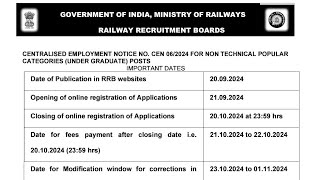 RRB NTPC UNDER GRADUATE NOTIFICATION 202425 [upl. by Gnoud]