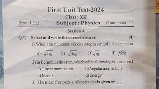 First Unit Test 2024 class 12th Subject Chemistry 12th [upl. by Lowry]