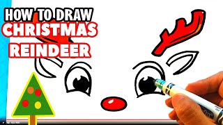 EASY How to Draw REINDEER FACE  Christmas Drawings [upl. by Alithia]