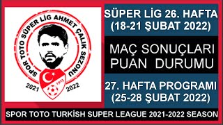 SÜPER LİG 26 HAFTA MAÇ SONUÇLARI–PUAN DURUMU27 HAFTA PROGRAMI 2122 Turkish Super LeagueWeek 26 [upl. by Randolph857]