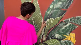 Tropical Mural Painting The Entrance of my Home Epic Home Makeover with a Tropical Wall Mural Art [upl. by Manoop133]