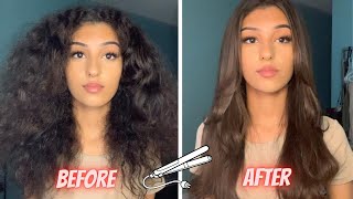 CURLY TO STRAIGHT HAIR HOW TO SLEEK LOOK ON THICK HAIR [upl. by Braswell]