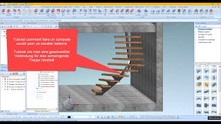HiCAD Tuto Escalier balancé limon central cintré [upl. by Roee]