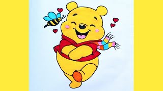 how to draw quotWINNIE THE POOHquoteasy step by step l cartoonkidscreativecanvas123 [upl. by Aicnom]