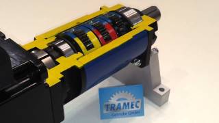 Planetengetriebe  planetary gearbox in Funktion offen von TRAMEC Getriebe [upl. by Gronseth770]