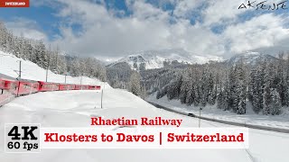 Klosters to Davos • Fresh Snow • Rhaetian Railway Switzerland Train Journey • 4K 60fps Video [upl. by Belding]