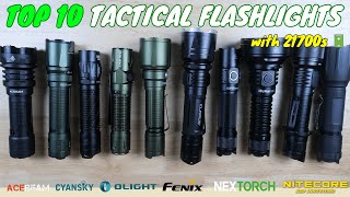 TOP 10 Tactical Flashlights with 21700s Acebeam vs Olight vs Fenix vs Nitecore v Klarus v Brinyte [upl. by Minnnie]