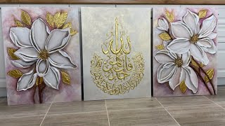 Textured Painting TechniqueTriptych with Flowers and Arabic ScriptMagnolias and Arabic Calligraphy [upl. by Matta]