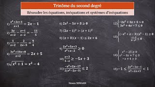 15 Exercices Trinôme du second degré Résoudre une équation inéquation et un système dinéquations [upl. by Zarla650]