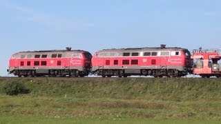 DieselPower BR 218 Doppeltraktion mit DB Autozug SyltShuttle  WesterlandSylt  Hindenburgdamm [upl. by Llennol]