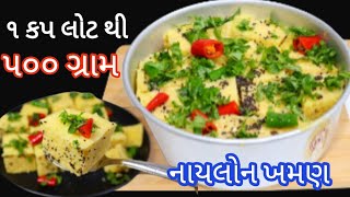 1 cup ચણા ના લોટ માં થી બનાવો 500 ગ્રામ થી પણ વધારે નાયલોન ખમણ  Nylon khaman recipe  khaman dhokla [upl. by Aney458]