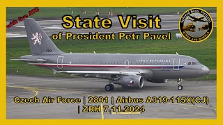 STATE VISIT OF PRESIDENT PETR PAVELCzech Air Force 2801 Airbus A319 at ZRH with live ATC [upl. by Nnylassej]