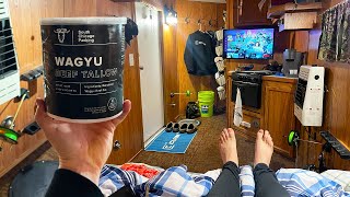 24 Hour Insulated Shanty Ice Camping  Wagyu Beef Tallow [upl. by Monie859]