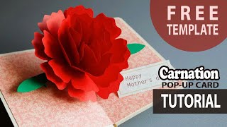 TUTORIALCarnationpopup card FREE TEMPLATE How to make Mothers day craft card DIY [upl. by Esac]