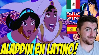 🇲🇽ESPAÑOL REACCIONA a DOBLAJE LATINO vs CASTELLANO vs INGLES de NOCHES DE ARABIA  ALADDIN 🎶🔥 [upl. by Anile]