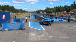 Blue Plymouth superbird dragster crash while taking burnout [upl. by Ahcsat]