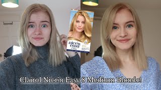 DYEING MY HAIR GOLDEN BLONDE  Clairol Nicen Easy 8 Medium Blonde [upl. by Ahsiatal75]