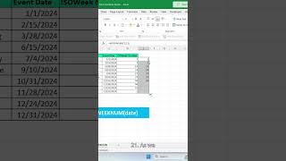 ISOWEEKNUM Function in Excel exceltutorial exceltips excel excelfunctions [upl. by Jarlen820]