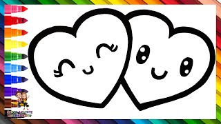 Zeichnen und Ausmalen von zwei verliebten Herzen 💕🌈 Zeichnungen für Kinder [upl. by Colin]