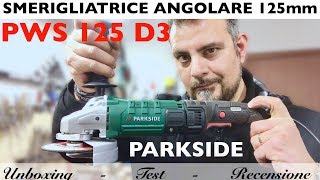 Smerigliatrice angolare PWS 125 D3 Lidl Parkside Flex 1200W disco 125 mm 220V Recensione e test [upl. by Monjo660]