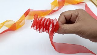 DIY Ribbon Rose flowers  How to make ribbon rose  Ribbon decoration ideas  Ribbon hacksShorts [upl. by Madge114]