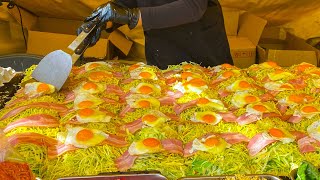 japanese street food  hiroshima style okonomiyaki お好み焼き hiroshimayaki [upl. by Ainehs]