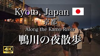 Walking along the Kamo River at night in Kyoto Japan【4K】 [upl. by Klehm]