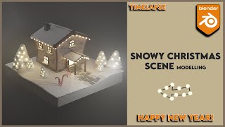 Low Poly Snowy Christmas Scene Modelling Timelapse  Blender 30  Capuccino 3D [upl. by Toile]