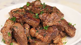 GARLIC BUTTER STEAK BITES RECIPE [upl. by Elyl]