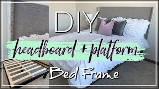 DIY Upholstered Headboard  Platform Bed Frame  DIY QUEEN BED  Momma From Scratch [upl. by Kalli]