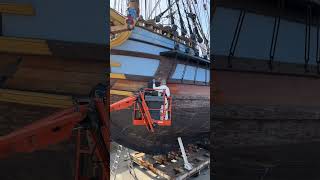 Biennial maintenance for KALMAR NYCKEL shipyard ship history museum boats drydock [upl. by Kele297]