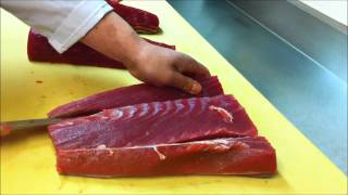 how to cut tuna for sushi sashimi [upl. by Letsirc146]