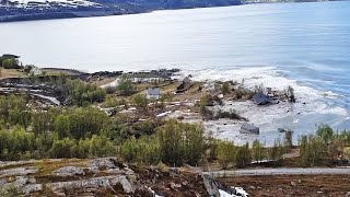 Landslide sweeps Norway homes into the sea [upl. by Gerek]